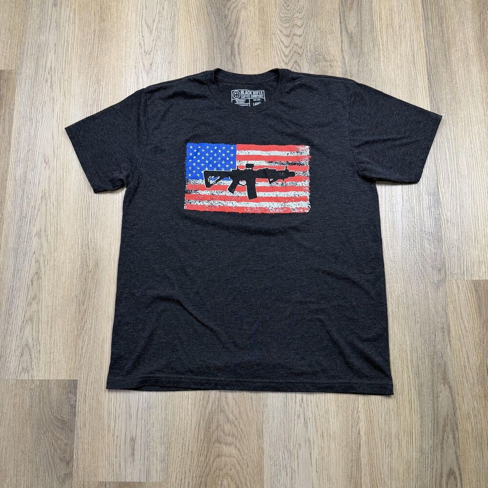Black Rifle Coffee Company Shirt Mens Large Gray American Flag Rifle Graphic